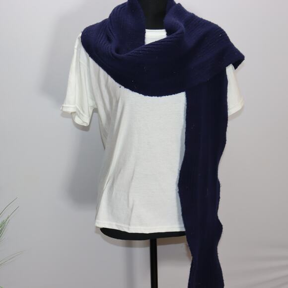 UGG Australia Navy Knit Long Scarf Ribbed Wool Blend Winter Wrap - Picture 2 of 4